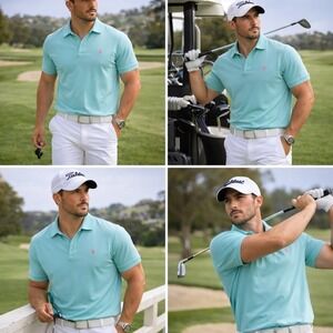 Polo Ralph Lauren Mens Classic Fit Cotton Mesh Polo Shirt Light Blue Large NWT